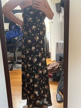 Black Floral Strapless Maxi Dress
